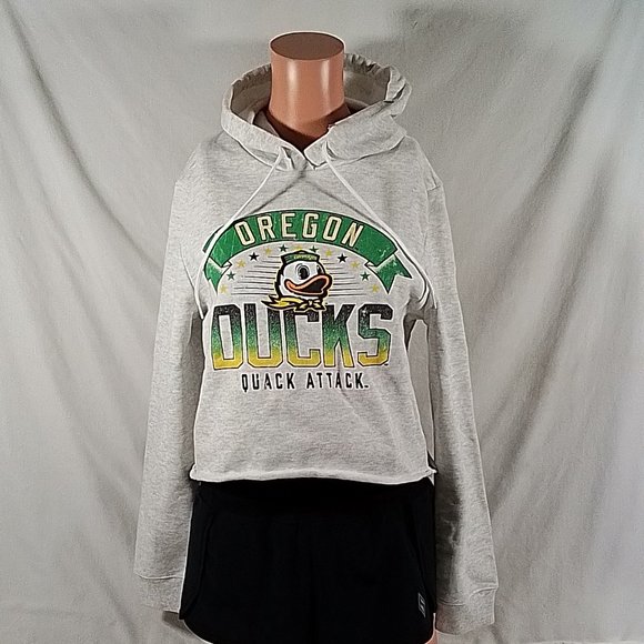 Women's Oregon Ducks Banner 1636 Cropped Pullover Hoodie Ash-Size S-New with Tag - Picture 1 of 4
